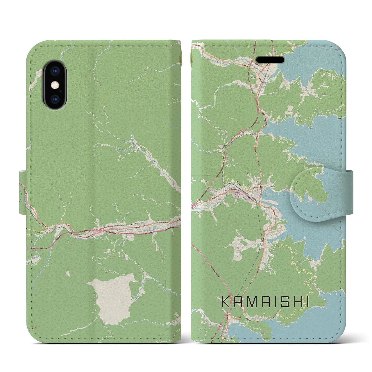 【釜石(岩手県)】地図柄iPhoneケース(手帳タイプ)ナチュラル・iPhone XS / X 用