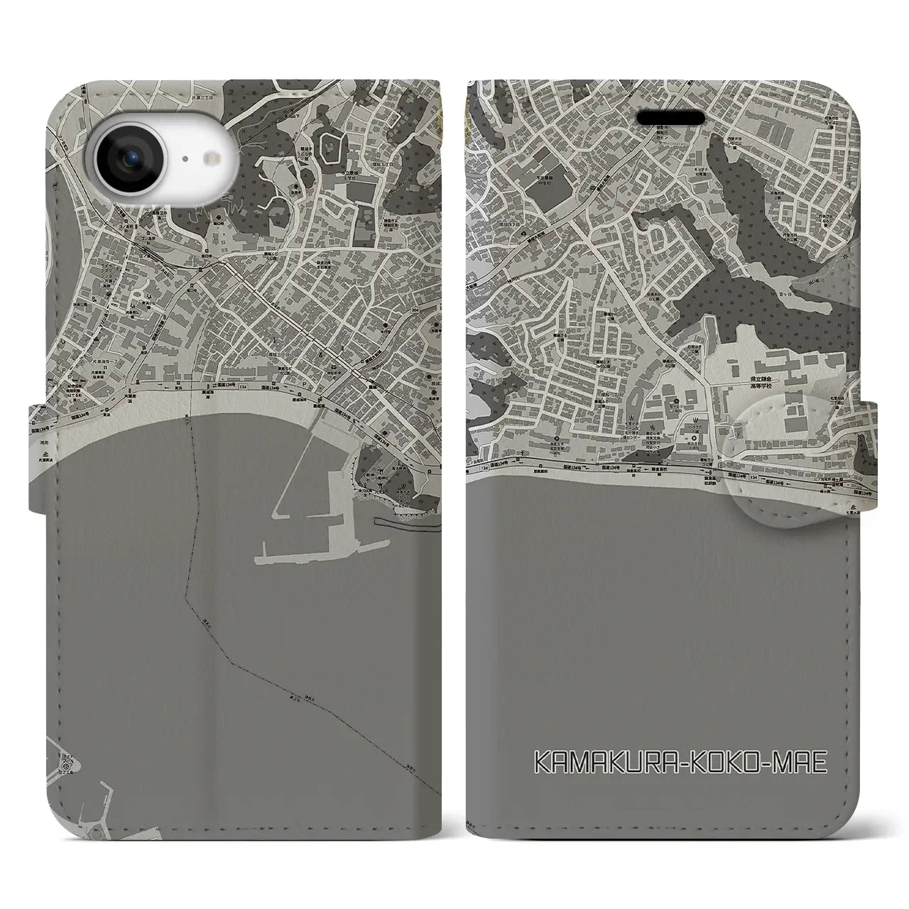 【鎌倉高校前(神奈川県)】地図柄iPhoneケース(手帳タイプ)