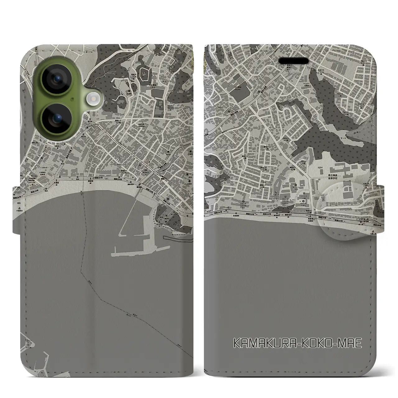 【鎌倉高校前(神奈川県)】地図柄iPhoneケース(手帳タイプ)