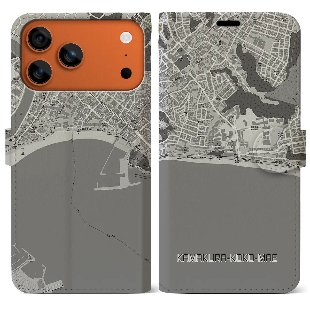 【鎌倉高校前(神奈川県)】地図柄iPhoneケース(手帳タイプ)