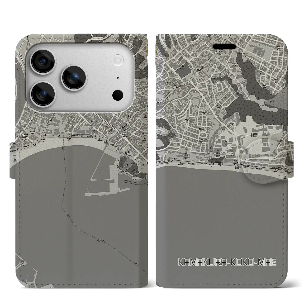【鎌倉高校前(神奈川県)】地図柄iPhoneケース(手帳タイプ)