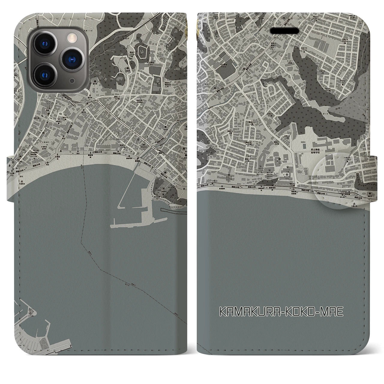 【鎌倉高校前(神奈川県)】地図柄iPhoneケース(手帳タイプ)