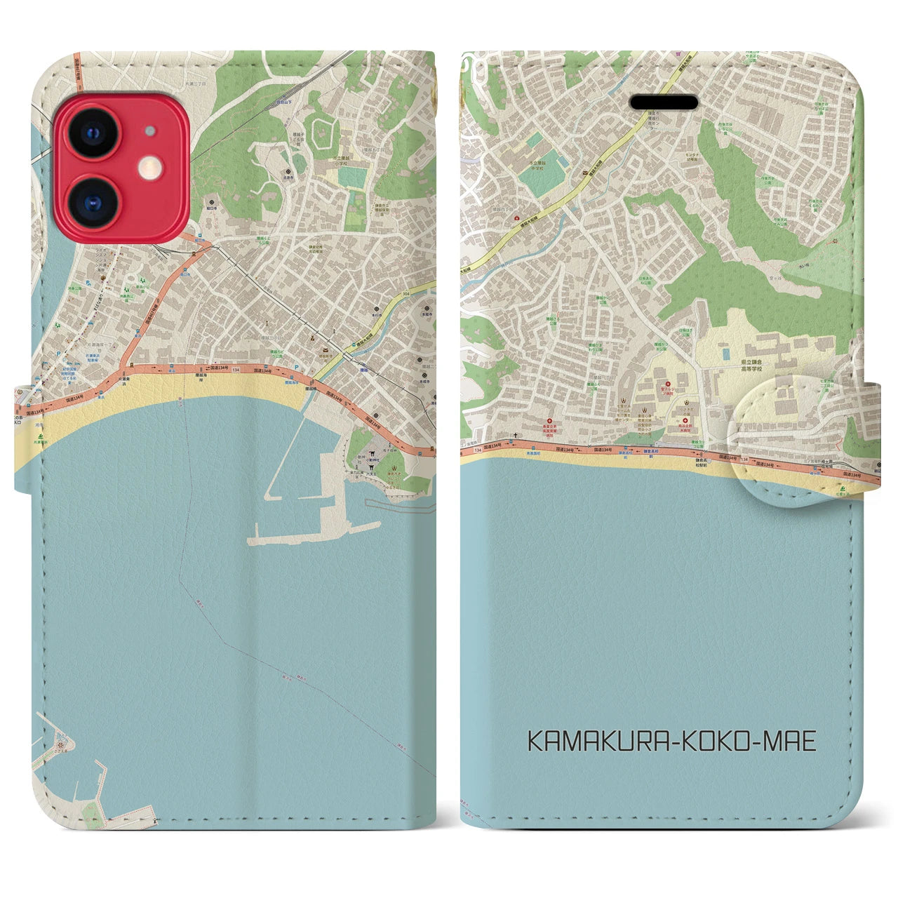 【鎌倉高校前(神奈川県)】地図柄iPhoneケース(手帳タイプ)ナチュラル・iPhone 11 用