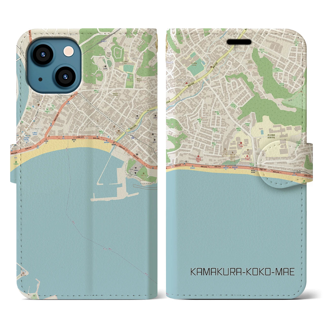 【鎌倉高校前(神奈川県)】地図柄iPhoneケース(手帳タイプ)ナチュラル・iPhone 13 用