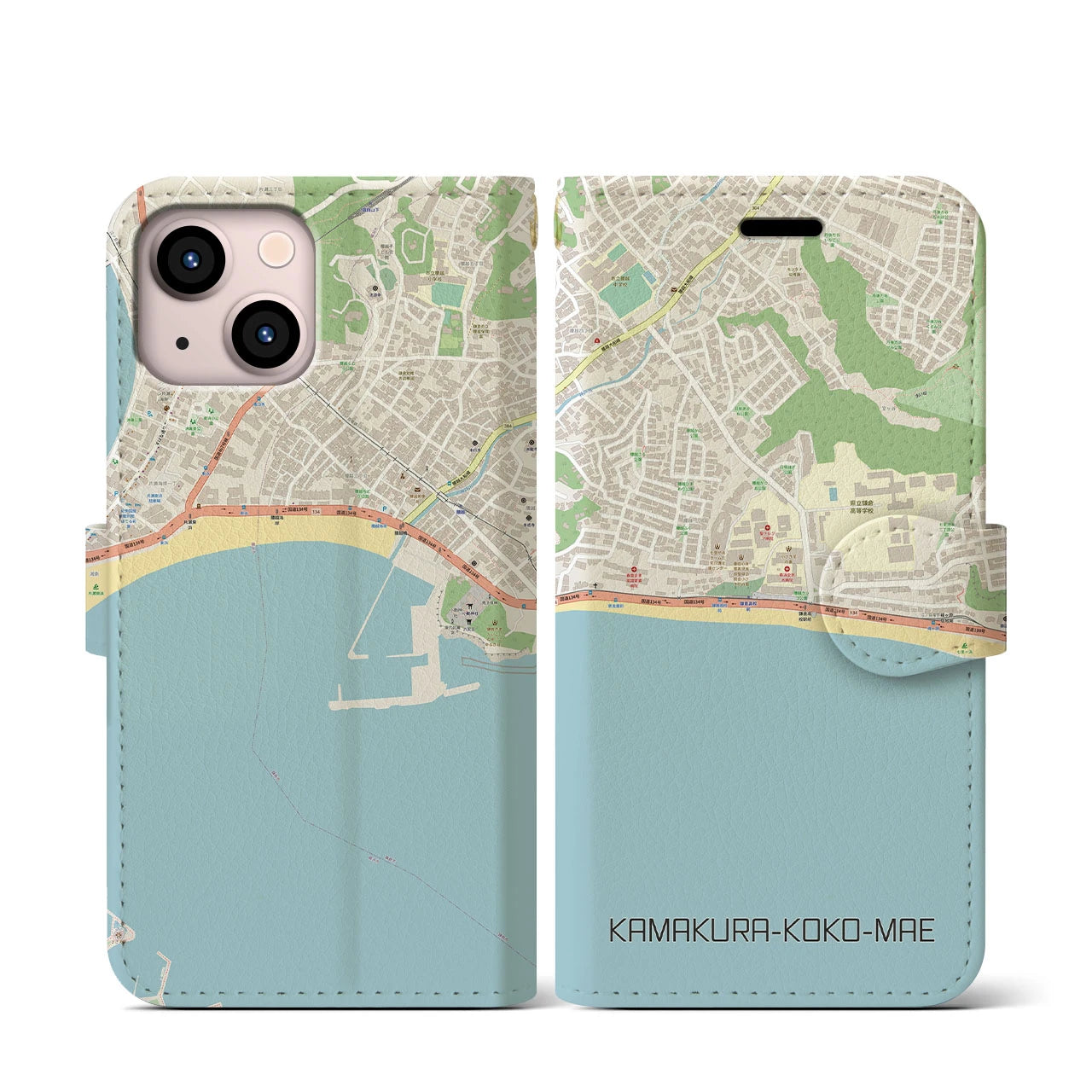 【鎌倉高校前(神奈川県)】地図柄iPhoneケース(手帳タイプ)ナチュラル・iPhone 13 mini 用