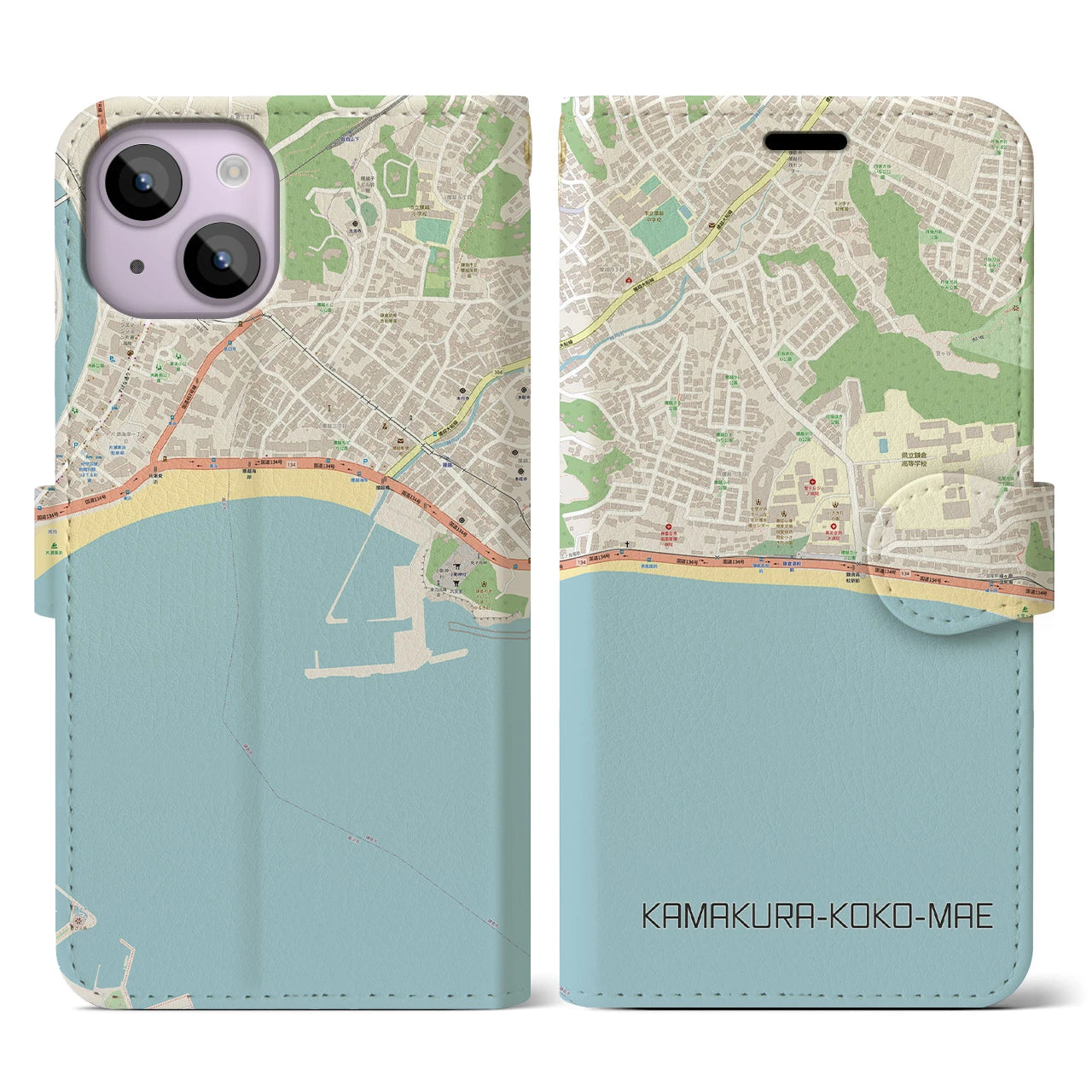 【鎌倉高校前(神奈川県)】地図柄iPhoneケース(手帳タイプ)ナチュラル・iPhone 14 用