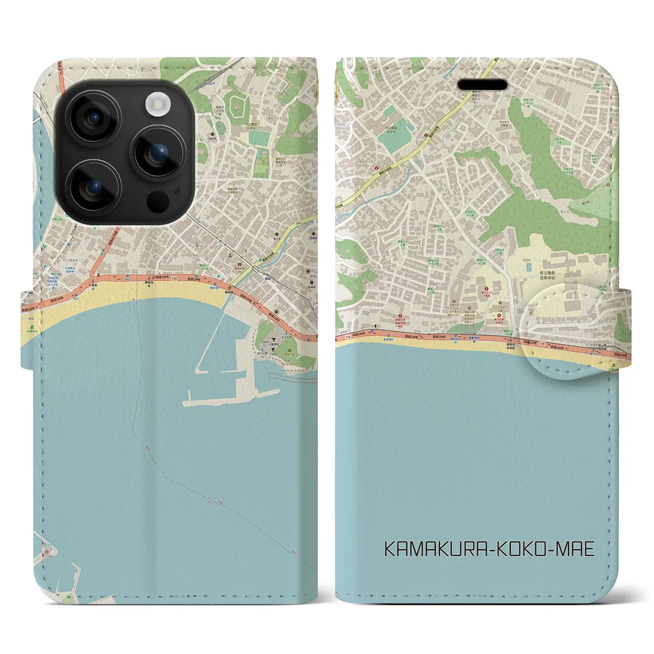 【鎌倉高校前(神奈川県)】地図柄iPhoneケース(手帳タイプ)ナチュラル・iPhone 16 用