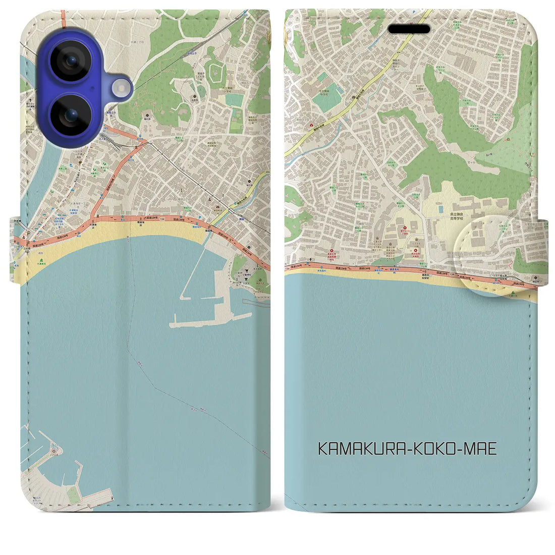 【鎌倉高校前(神奈川県)】地図柄iPhoneケース(手帳タイプ)ナチュラル・iPhone 16 Pro Max 用