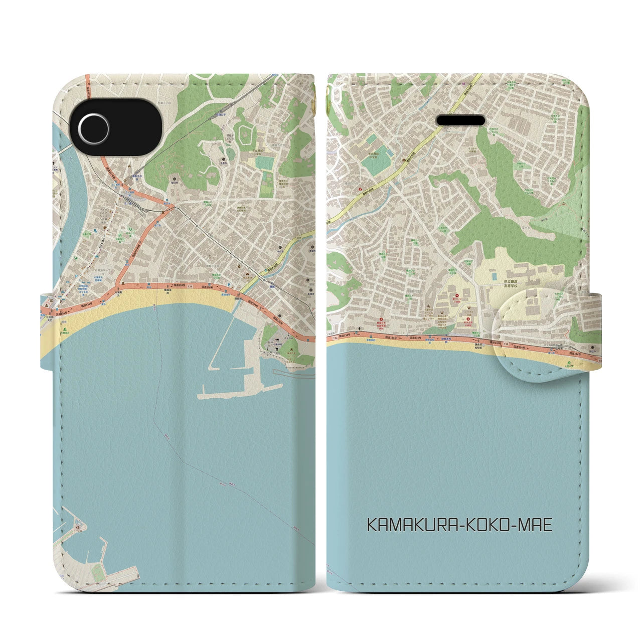 【鎌倉高校前(神奈川県)】地図柄iPhoneケース(手帳タイプ)ナチュラル・iPhone SE(第3 / 第2世代) / 8 / 7 / 6s / 6 用