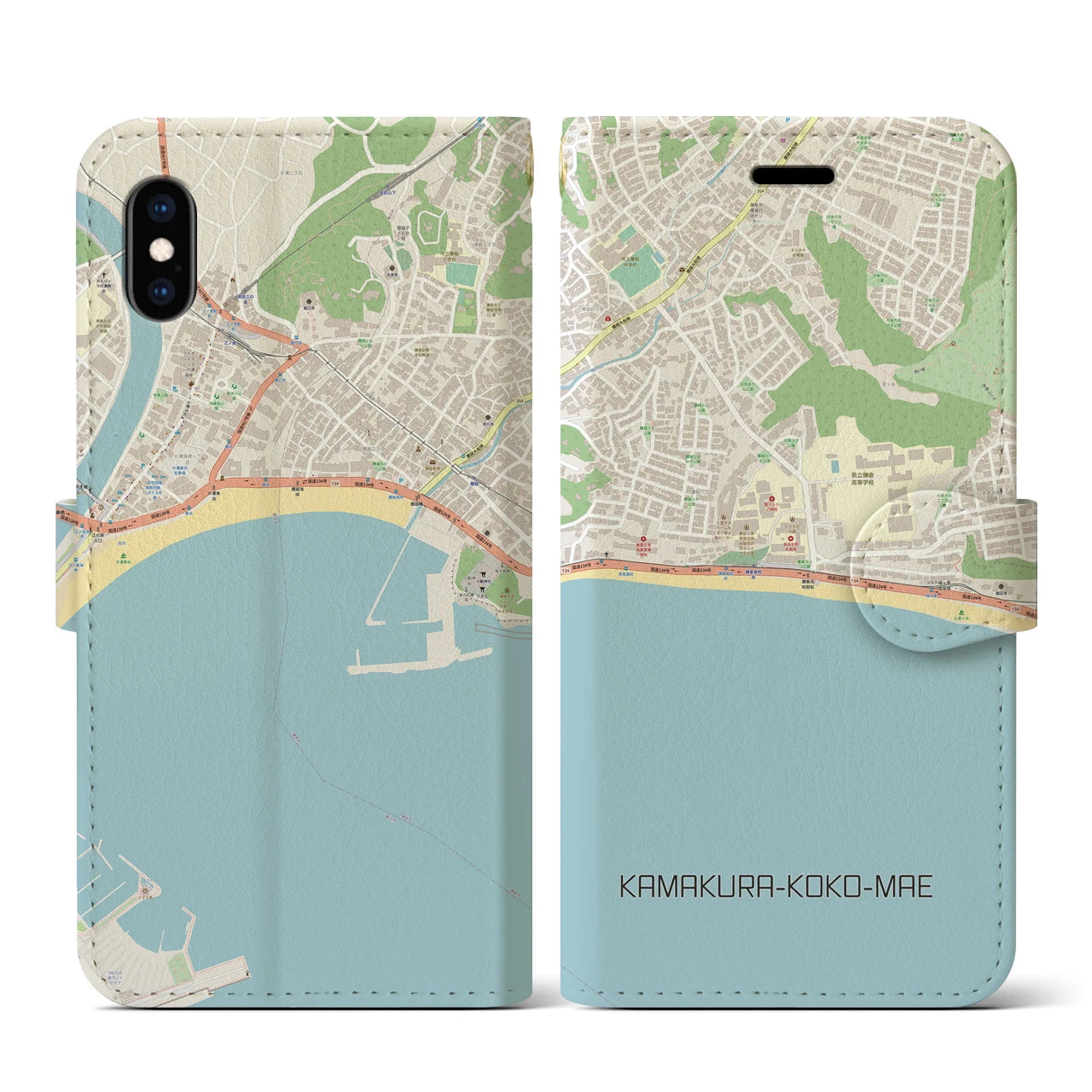 【鎌倉高校前(神奈川県)】地図柄iPhoneケース(手帳タイプ)ナチュラル・iPhone XS / X 用