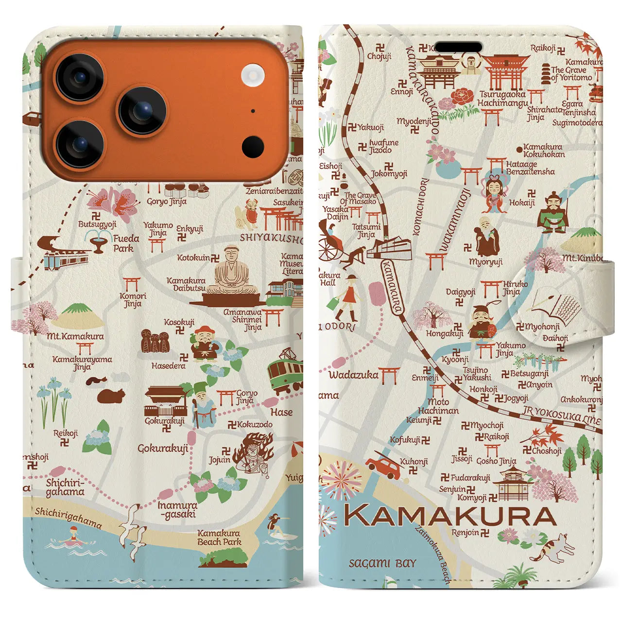 【鎌倉】イラストマップiPhoneケース(手帳タイプ)