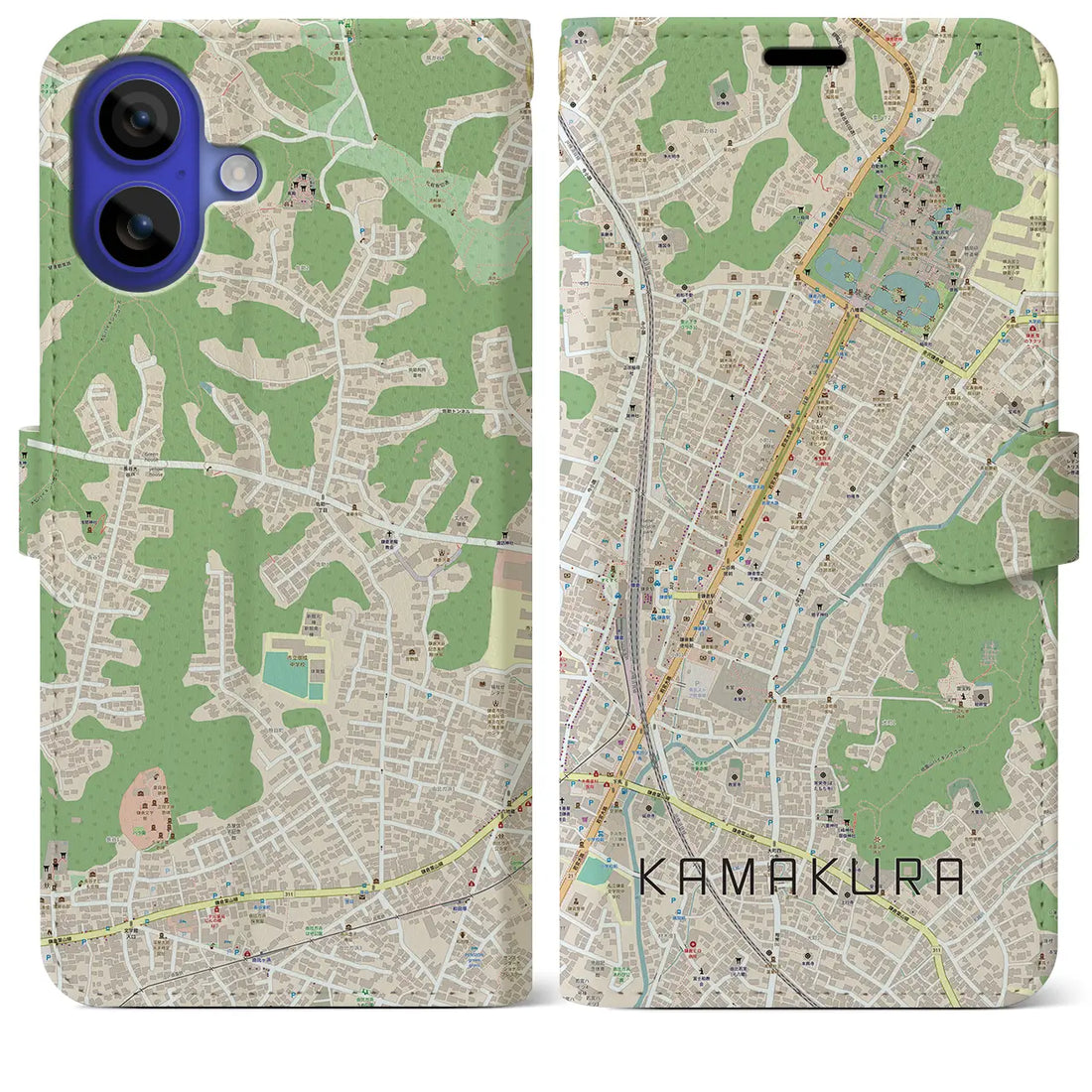 【鎌倉2(神奈川県)】地図柄iPhoneケース(手帳タイプ)ナチュラル・iPhone 16 Pro Max 用