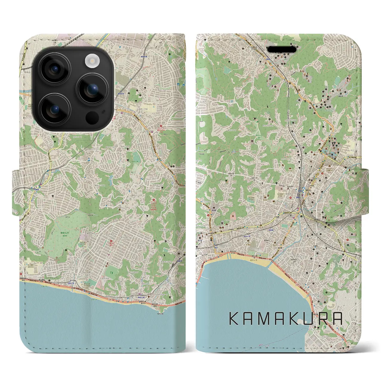 【鎌倉(神奈川県)】地図柄iPhoneケース(手帳タイプ)ナチュラル・iPhone 16 用