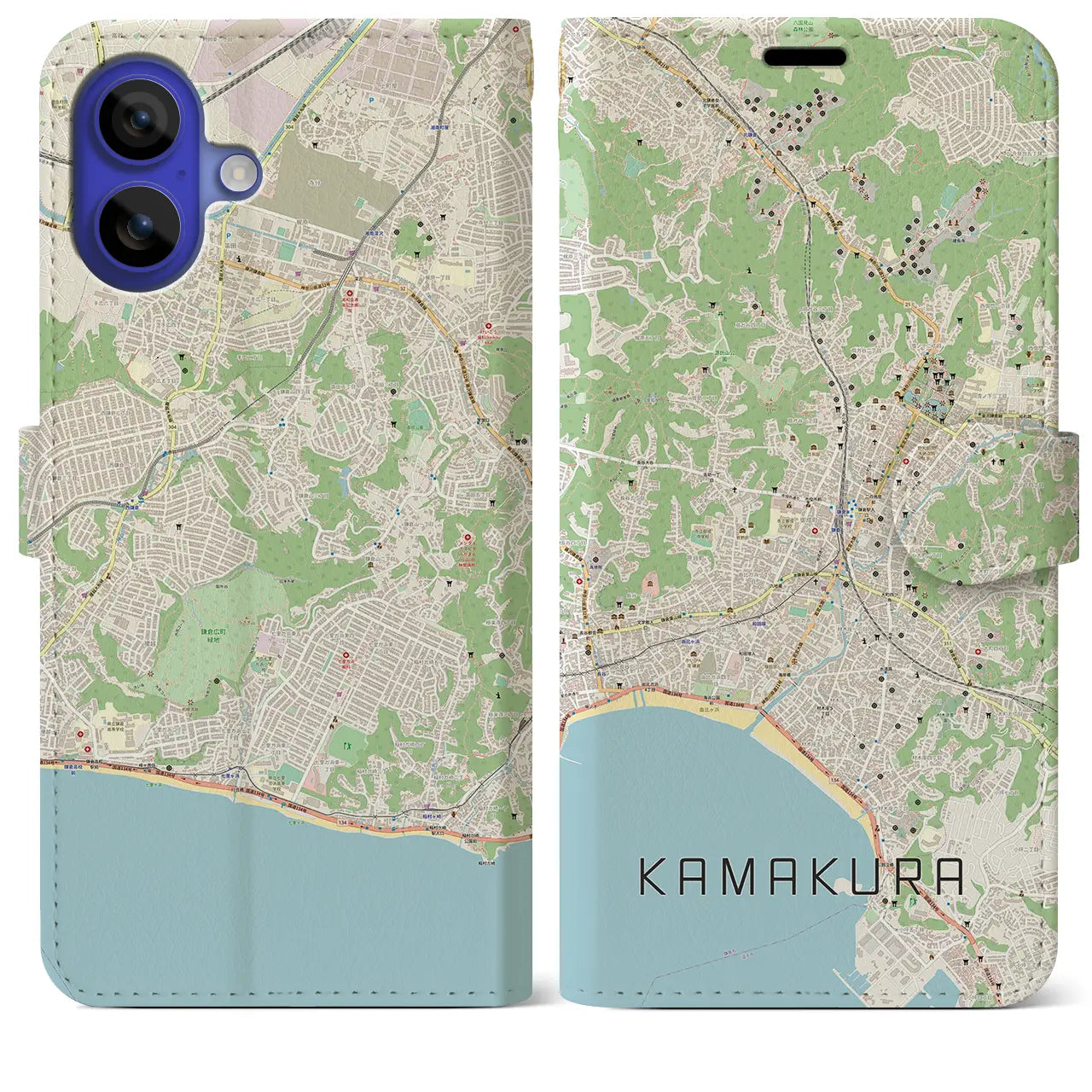 【鎌倉(神奈川県)】地図柄iPhoneケース(手帳タイプ)ナチュラル・iPhone 16 Pro Max 用