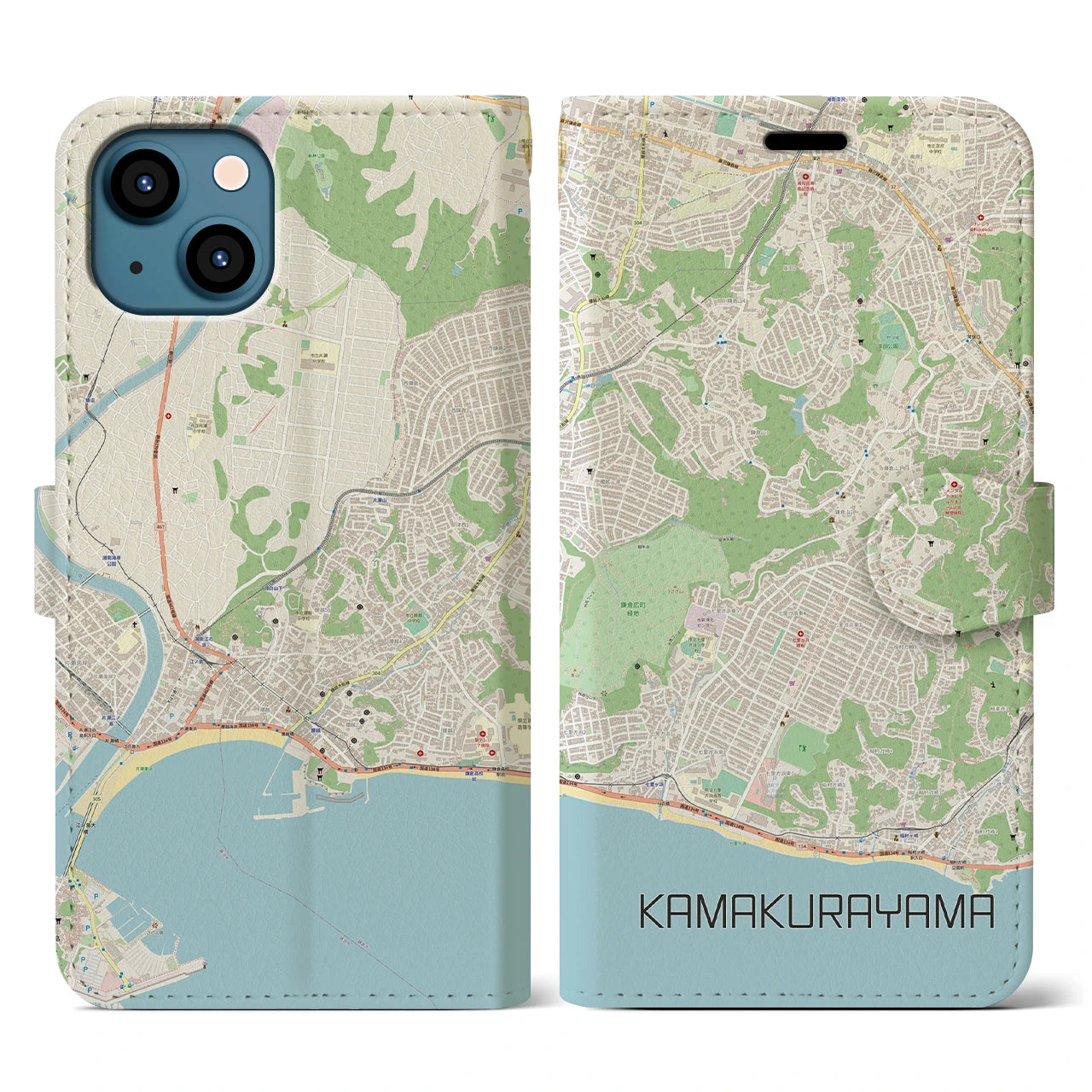 【鎌倉山(神奈川県)】地図柄iPhoneケース(手帳タイプ)ナチュラル・iPhone 13 用