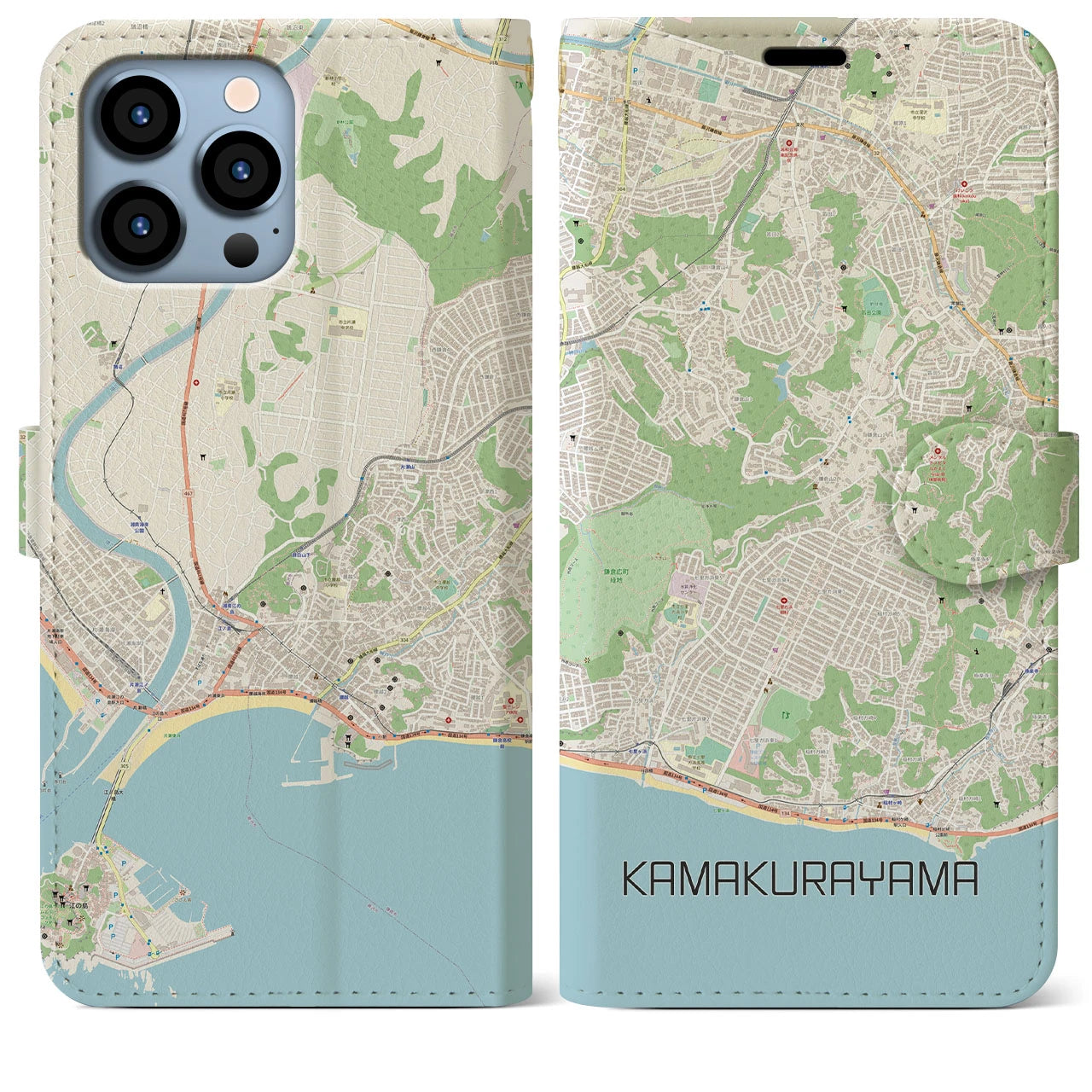 【鎌倉山(神奈川県)】地図柄iPhoneケース(手帳タイプ)ナチュラル・iPhone 13 Pro Max 用