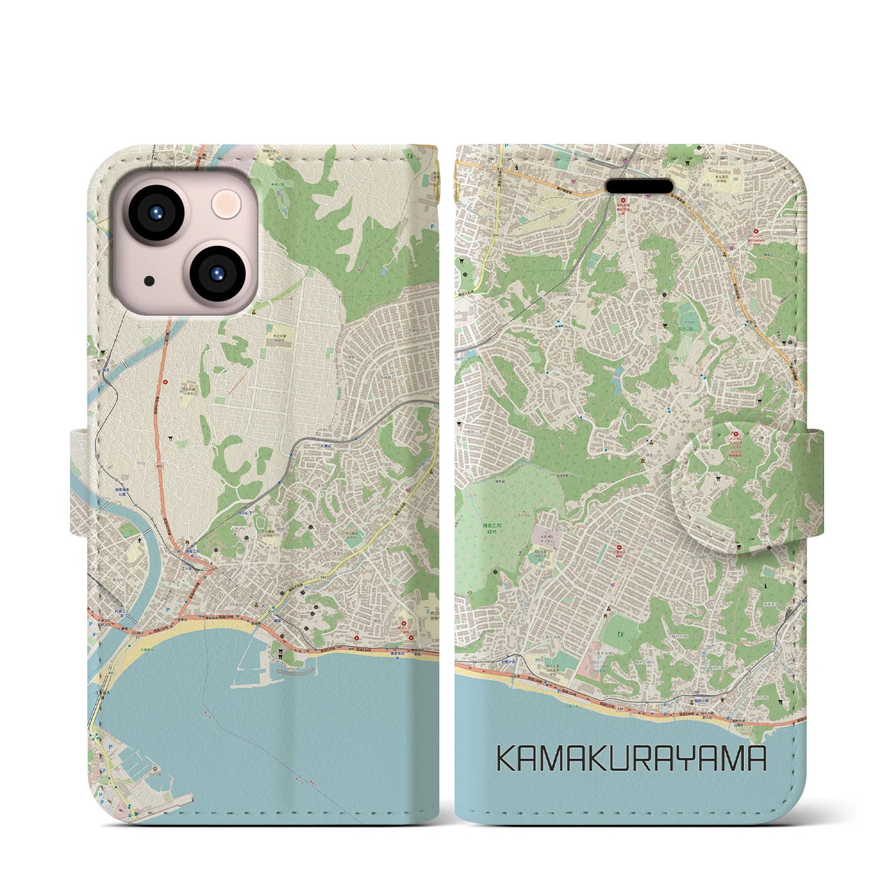 【鎌倉山(神奈川県)】地図柄iPhoneケース(手帳タイプ)ナチュラル・iPhone 13 mini 用