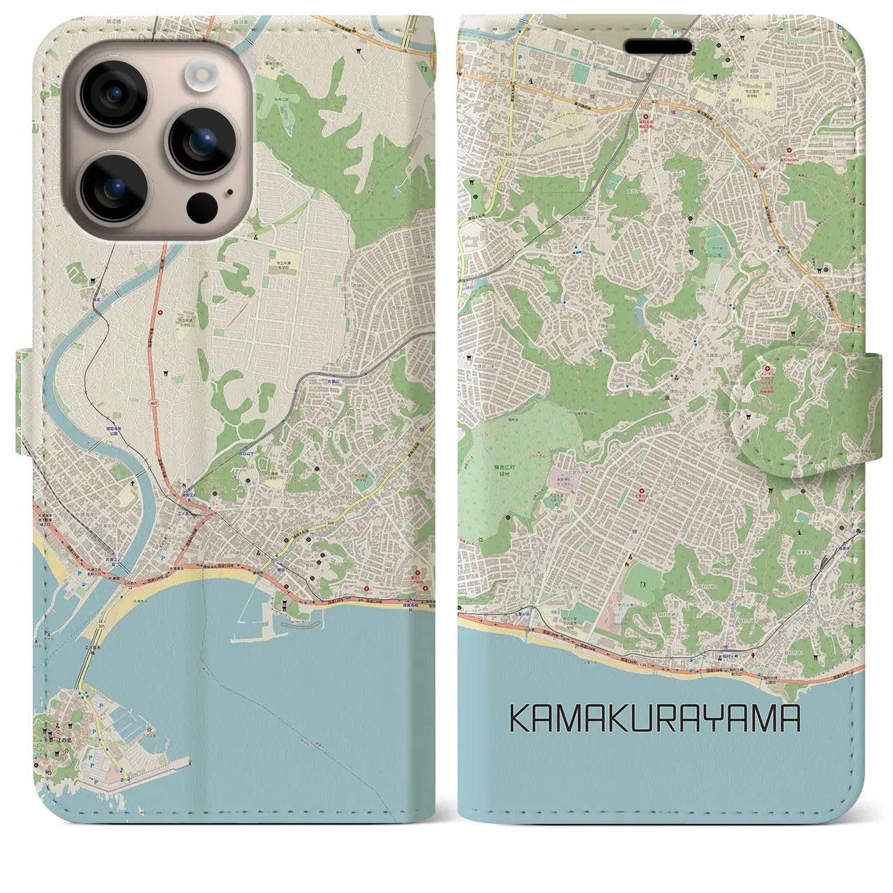 【鎌倉山(神奈川県)】地図柄iPhoneケース(手帳タイプ)ナチュラル・iPhone 16 Plus 用