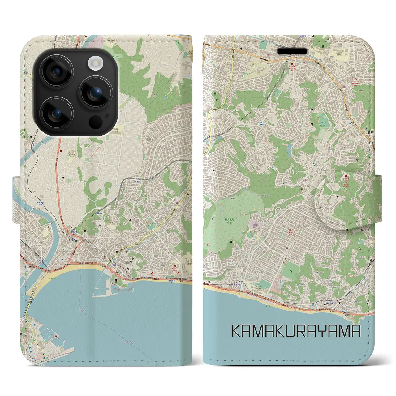 【鎌倉山(神奈川県)】地図柄iPhoneケース(手帳タイプ)ナチュラル・iPhone 16 用