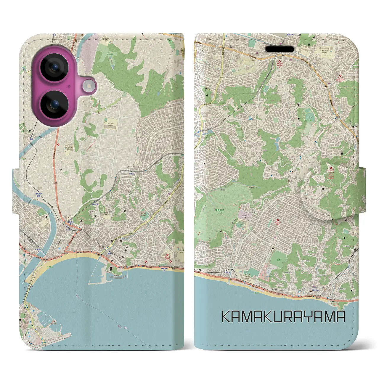 【鎌倉山(神奈川県)】地図柄iPhoneケース(手帳タイプ)ナチュラル・iPhone 16 Pro 用