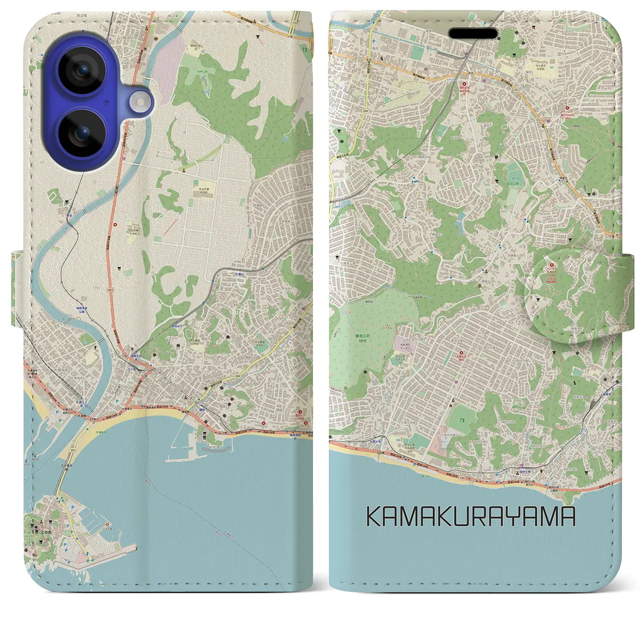 【鎌倉山(神奈川県)】地図柄iPhoneケース(手帳タイプ)ナチュラル・iPhone 16 Pro Max 用