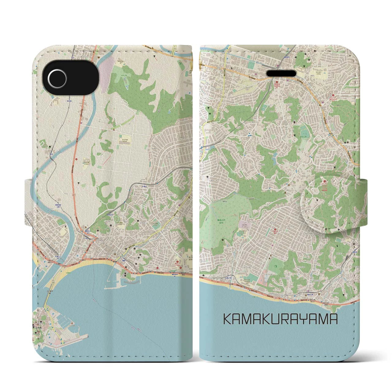 【鎌倉山(神奈川県)】地図柄iPhoneケース(手帳タイプ)ナチュラル・iPhone SE(第3 / 第2世代) / 8 / 7 / 6s / 6 用