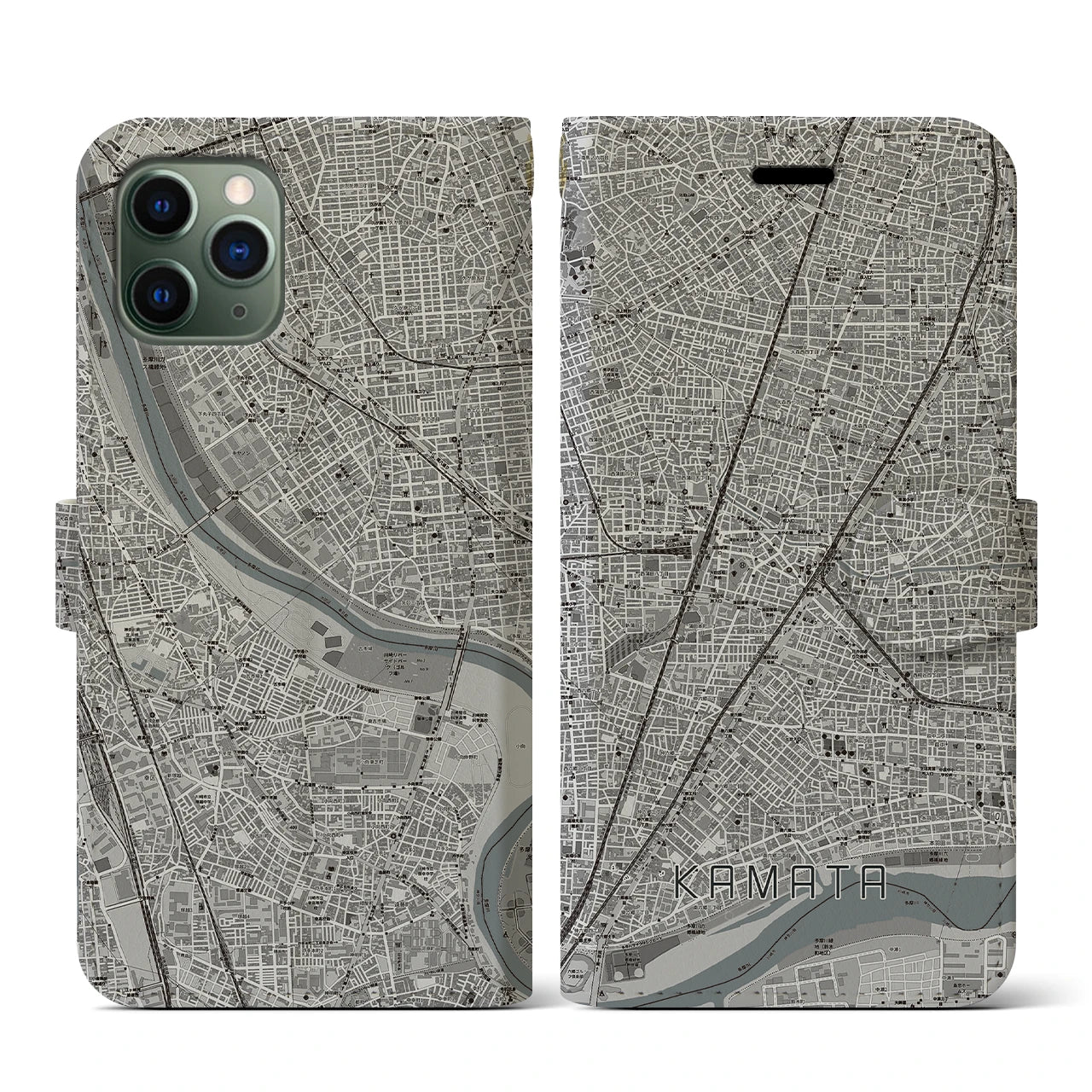 【蒲田(東京都)】地図柄iPhoneケース(手帳タイプ)モノトーン・iPhone 11 Pro 用