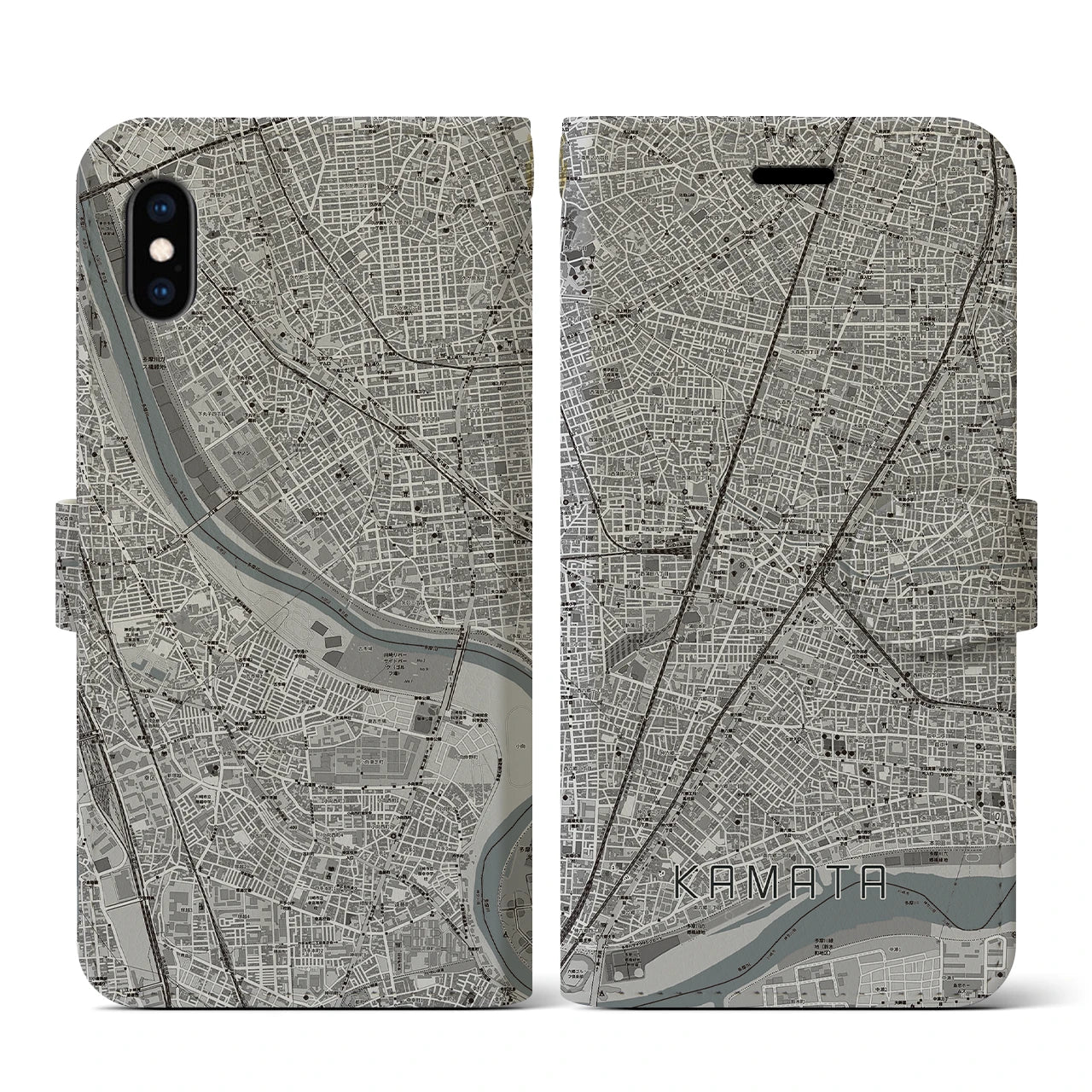【蒲田(東京都)】地図柄iPhoneケース(手帳タイプ)モノトーン・iPhone XS / X 用