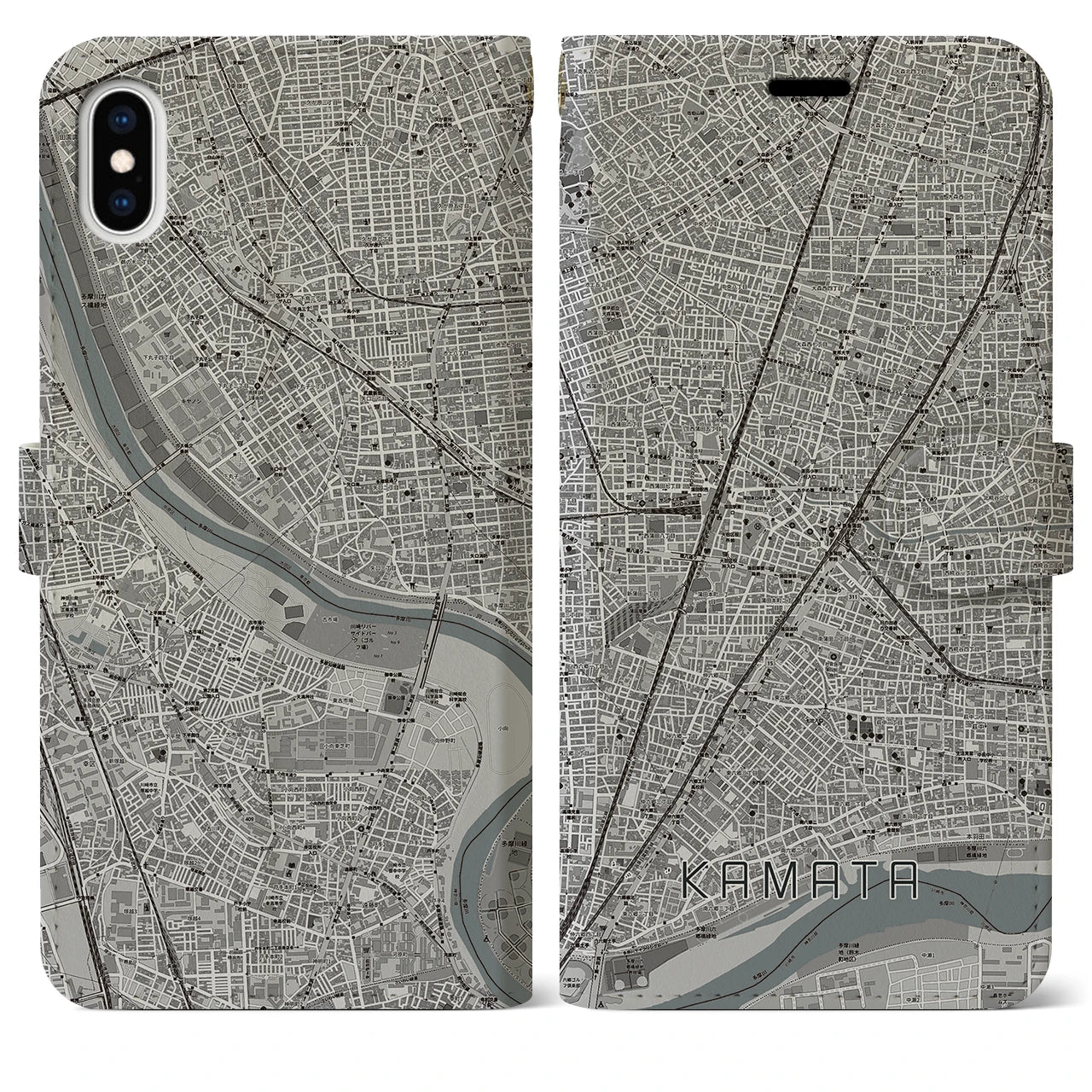 【蒲田(東京都)】地図柄iPhoneケース(手帳タイプ)モノトーン・iPhone XS Max 用