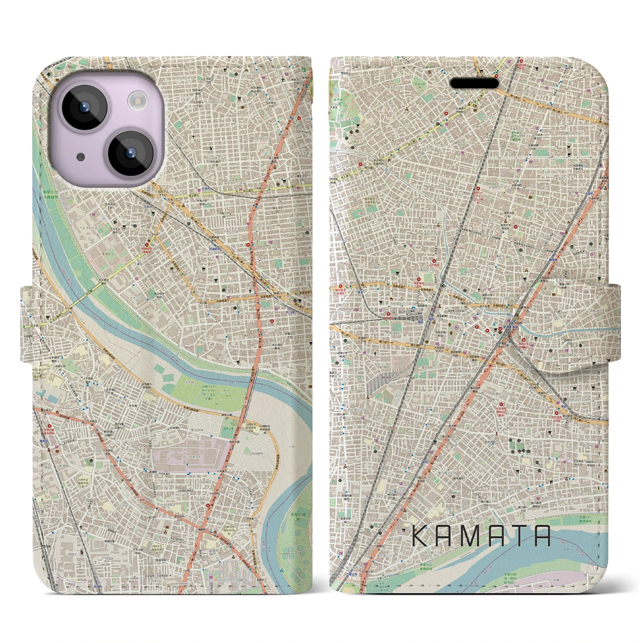 【蒲田(東京都)】地図柄iPhoneケース(手帳タイプ)ナチュラル・iPhone 14 用