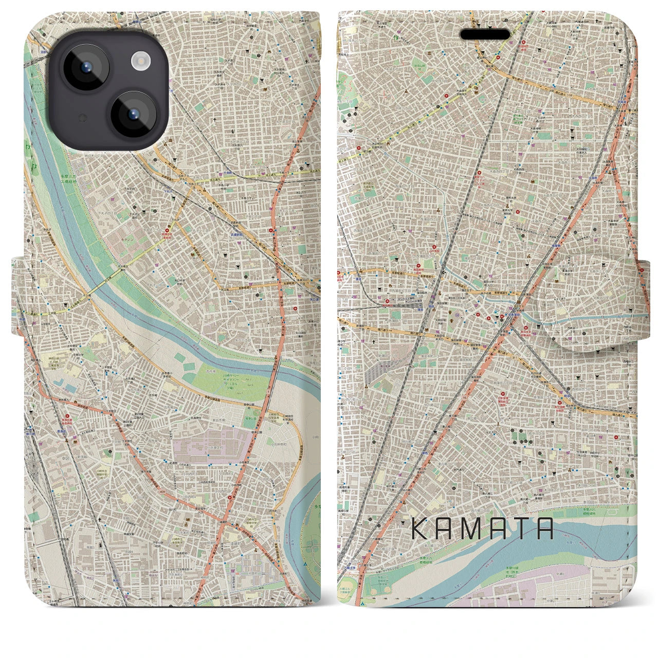 【蒲田(東京都)】地図柄iPhoneケース(手帳タイプ)ナチュラル・iPhone 14 Plus 用