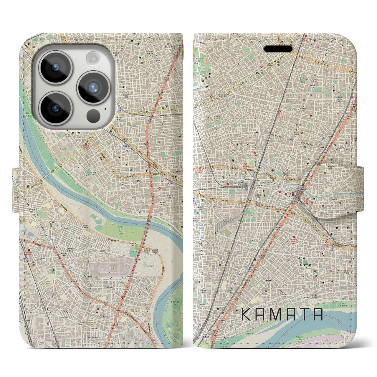 【蒲田(東京都)】地図柄iPhoneケース(手帳タイプ)ナチュラル・iPhone 15 Pro 用