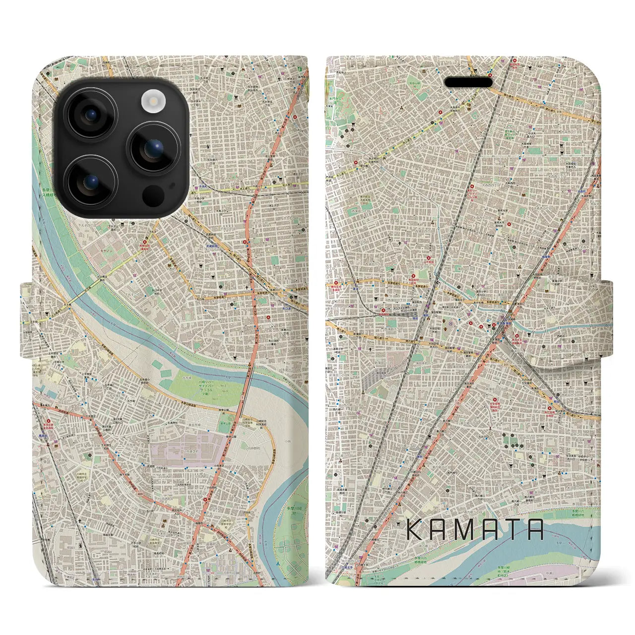 【蒲田(東京都)】地図柄iPhoneケース(手帳タイプ)ナチュラル・iPhone 16 用