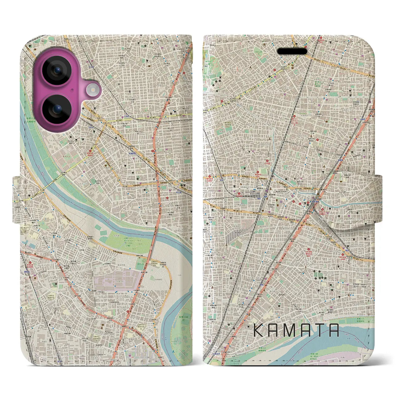 【蒲田(東京都)】地図柄iPhoneケース(手帳タイプ)ナチュラル・iPhone 16 Pro 用