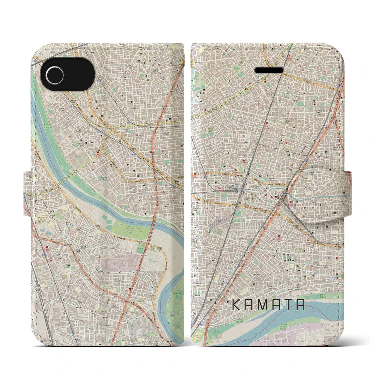 【蒲田(東京都)】地図柄iPhoneケース(手帳タイプ)ナチュラル・iPhone SE(第3 / 第2世代) / 8 / 7 / 6s / 6 用