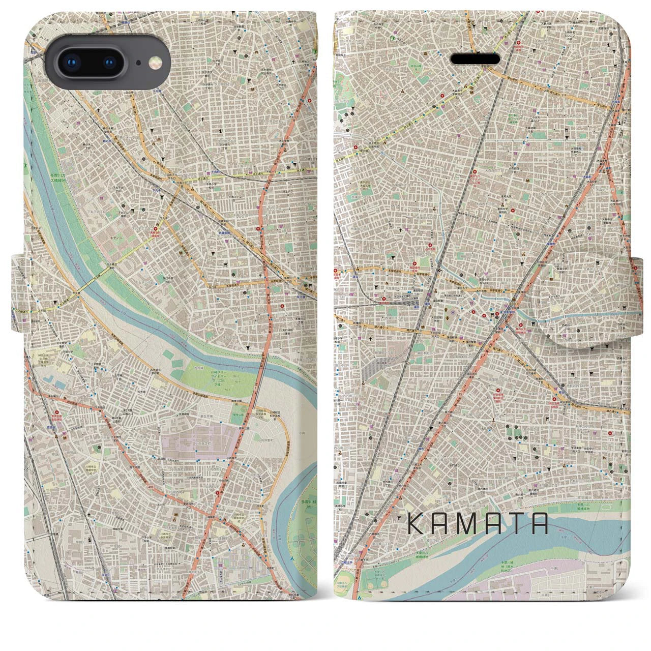 【蒲田(東京都)】地図柄iPhoneケース(手帳タイプ)ナチュラル・iPhone 8Plus /7Plus / 6sPlus / 6Plus 用