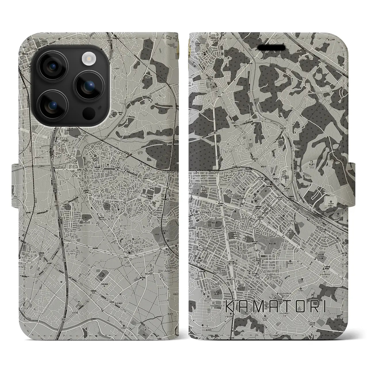 【鎌取(千葉県)】地図柄iPhoneケース(手帳タイプ)モノトーン・iPhone 16 用