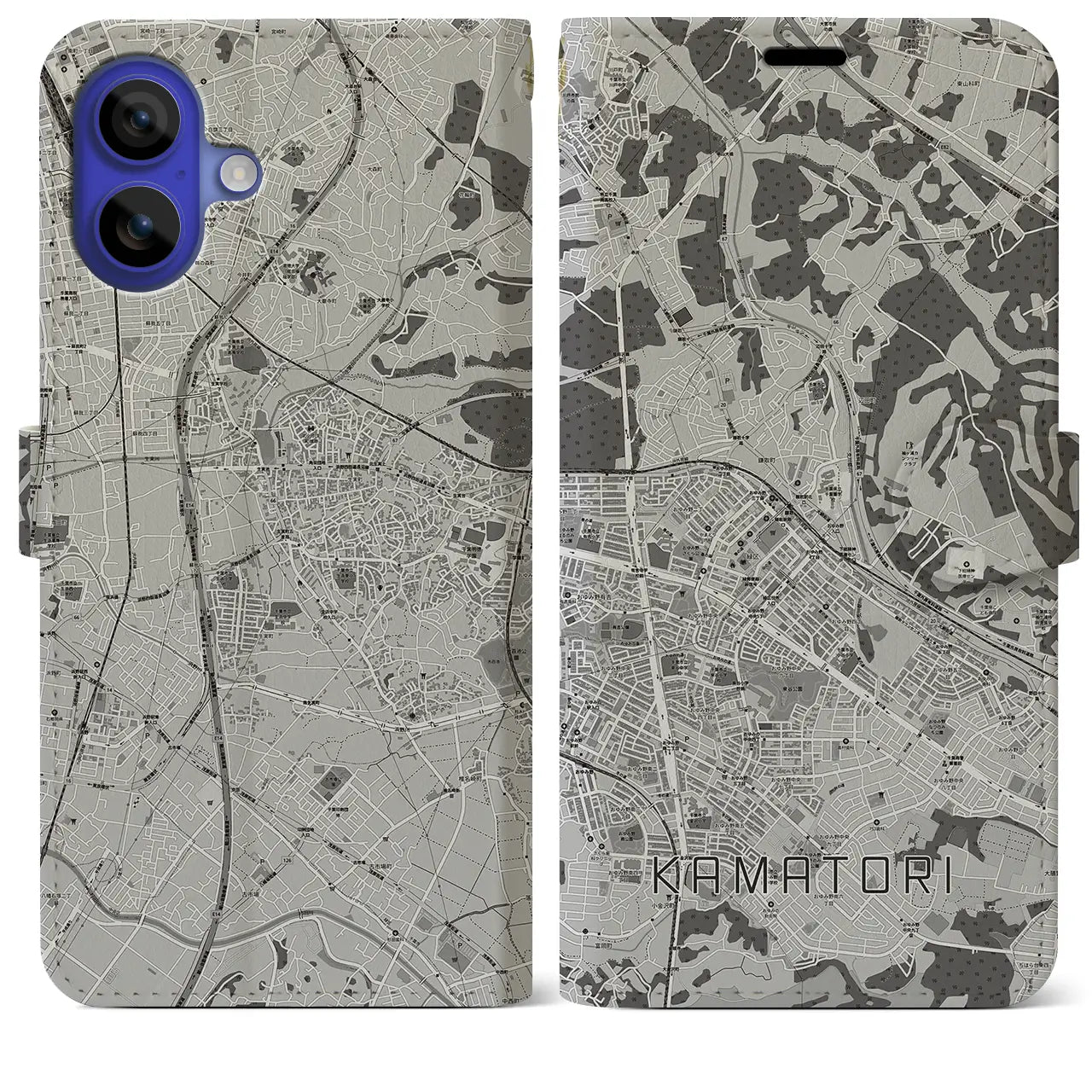 【鎌取(千葉県)】地図柄iPhoneケース(手帳タイプ)モノトーン・iPhone 16 Pro Max 用