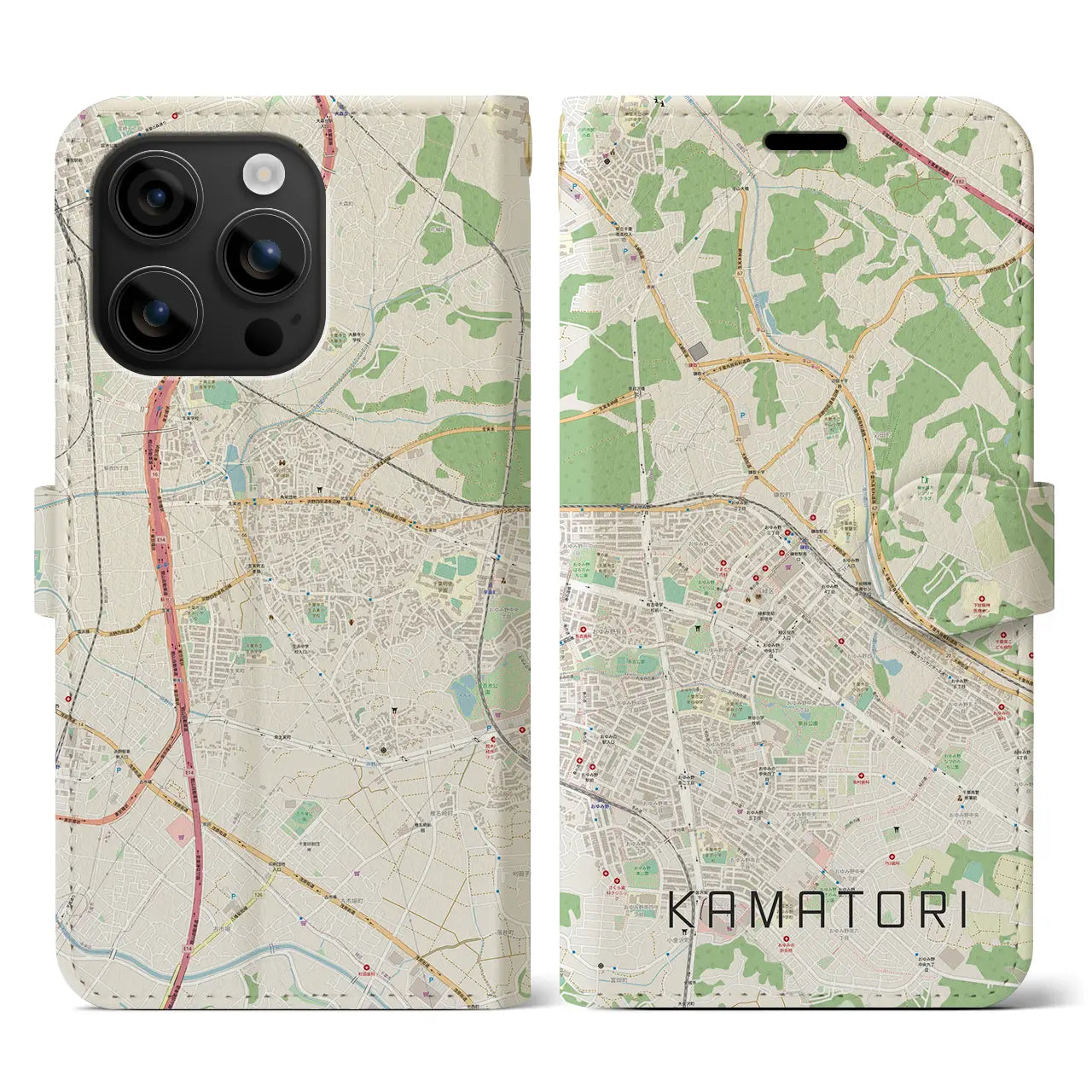 【鎌取(千葉県)】地図柄iPhoneケース(手帳タイプ)ナチュラル・iPhone 16 用