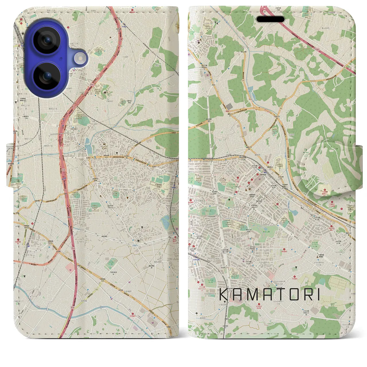 【鎌取(千葉県)】地図柄iPhoneケース(手帳タイプ)ナチュラル・iPhone 16 Pro Max 用