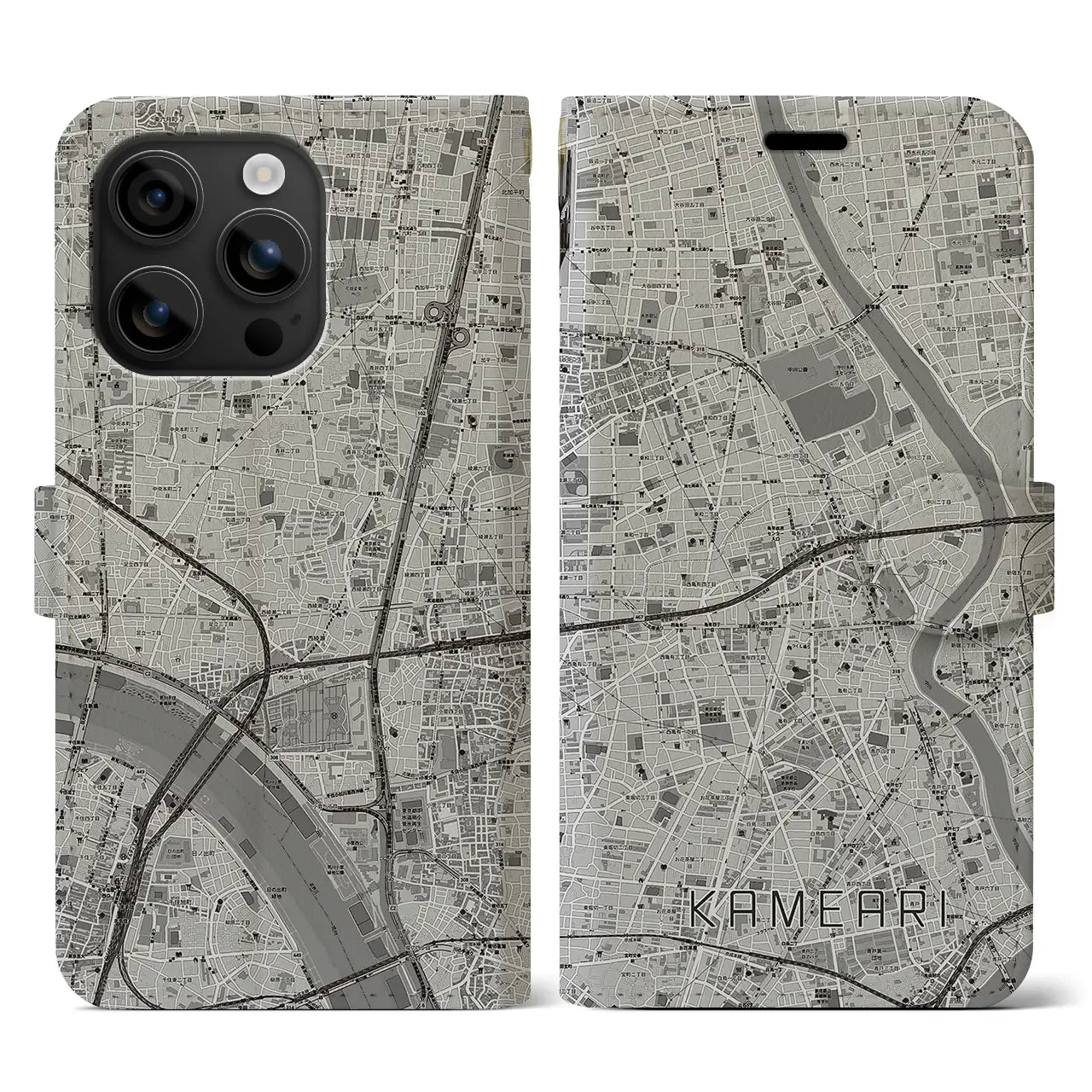 【亀有(東京都)】地図柄iPhoneケース(手帳タイプ)モノトーン・iPhone 16 用