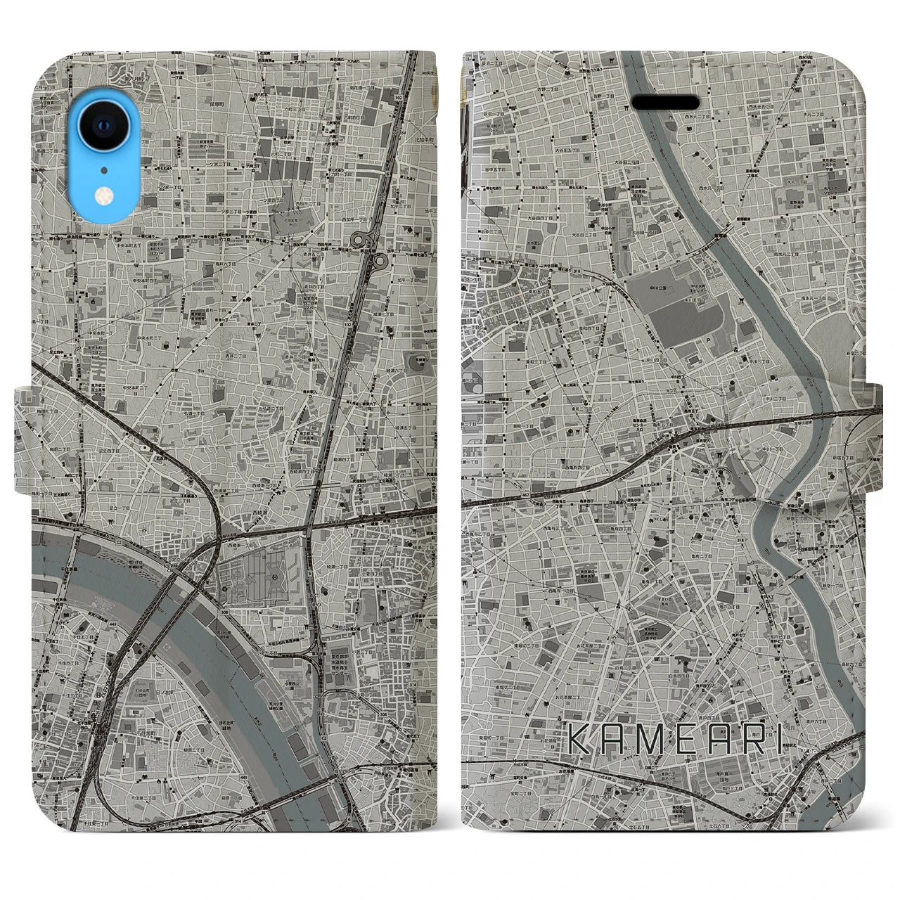 【亀有(東京都)】地図柄iPhoneケース(手帳タイプ)モノトーン・iPhone XR 用