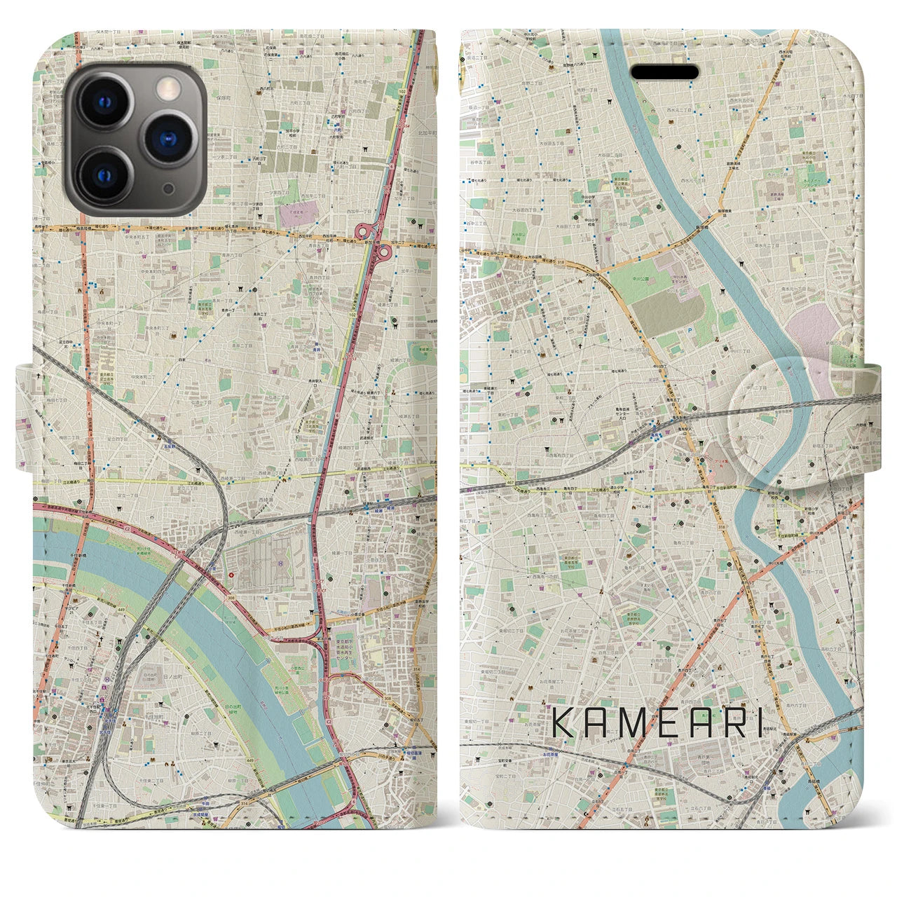 【亀有(東京都)】地図柄iPhoneケース(手帳タイプ)ナチュラル・iPhone 11 Pro Max 用
