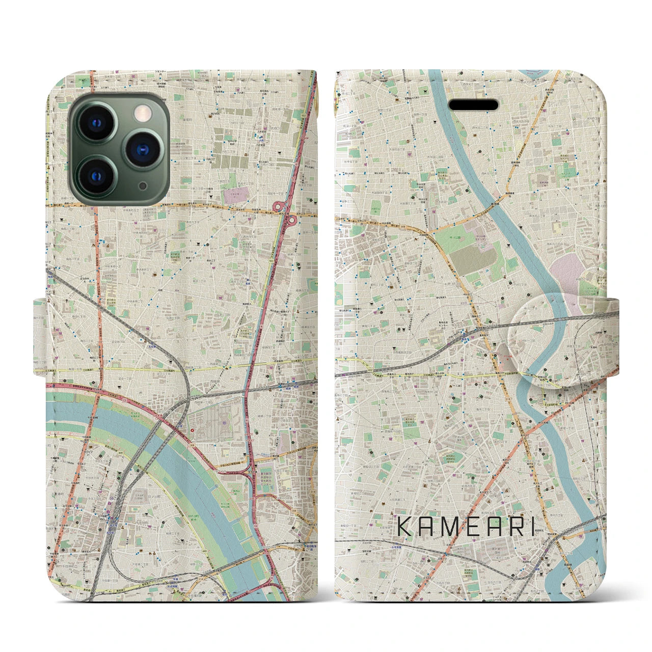 【亀有(東京都)】地図柄iPhoneケース(手帳タイプ)ナチュラル・iPhone 11 Pro 用