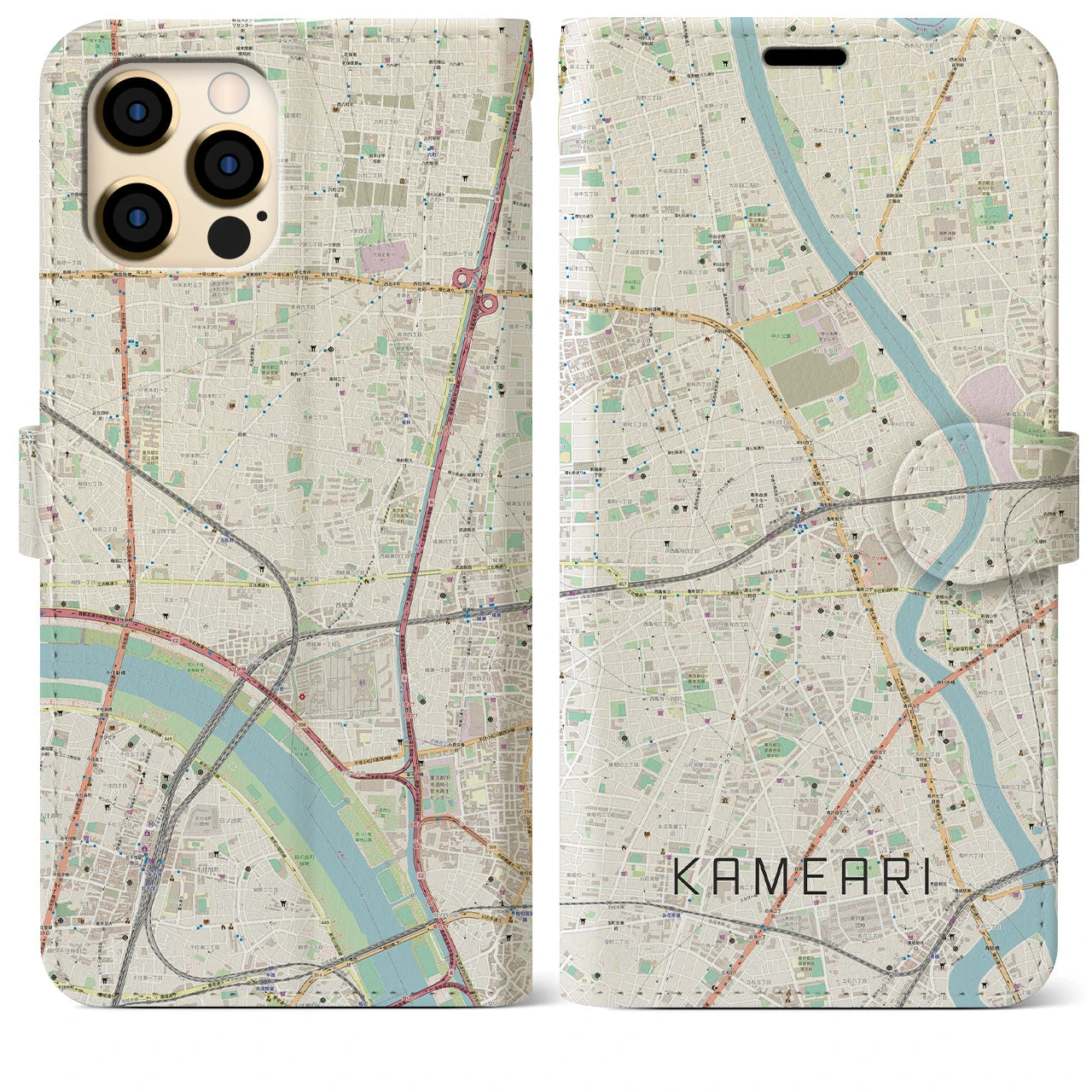 【亀有(東京都)】地図柄iPhoneケース(手帳タイプ)ナチュラル・iPhone 12 Pro Max 用