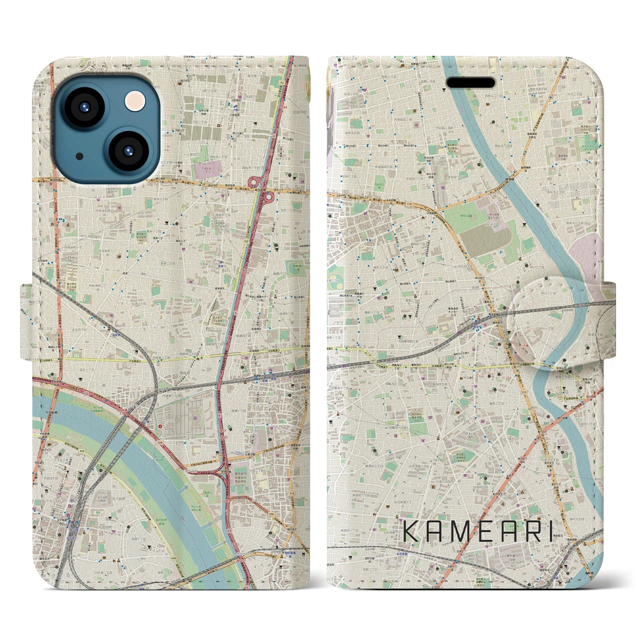【亀有(東京都)】地図柄iPhoneケース(手帳タイプ)ナチュラル・iPhone 13 用