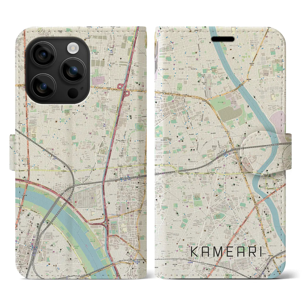 【亀有(東京都)】地図柄iPhoneケース(手帳タイプ)ナチュラル・iPhone 16 用