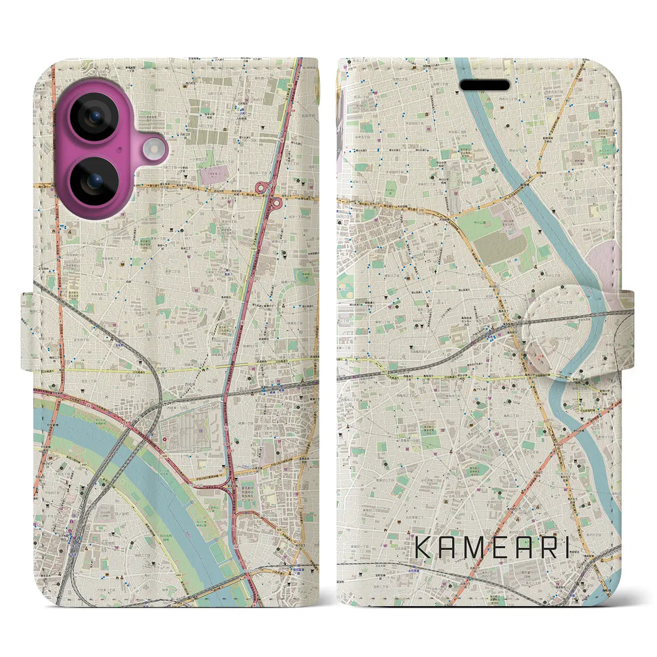 【亀有(東京都)】地図柄iPhoneケース(手帳タイプ)ナチュラル・iPhone 16 Pro 用