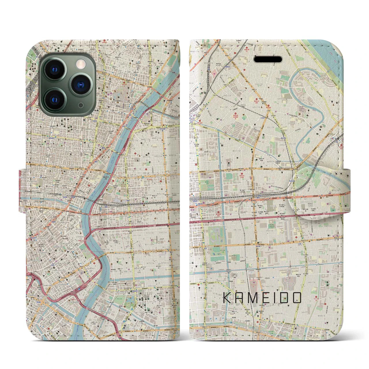 【亀戸(東京都)】地図柄iPhoneケース(手帳タイプ)ナチュラル・iPhone 11 Pro 用