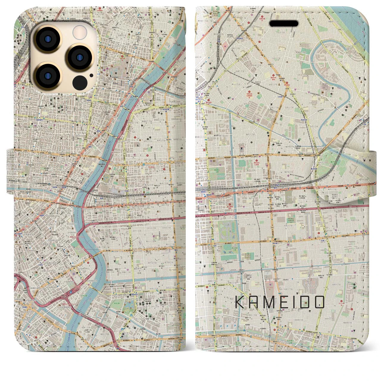 【亀戸(東京都)】地図柄iPhoneケース(手帳タイプ)ナチュラル・iPhone 12 Pro Max 用